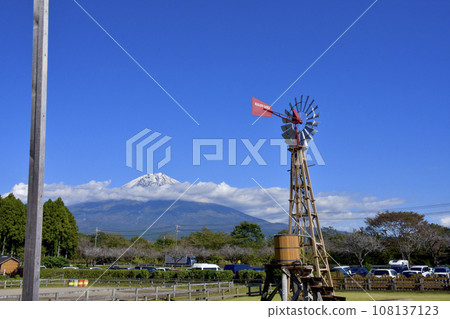 Fujinomiya City, Shizuoka Prefecture, farm windmill and Mt. Fuji 108137123