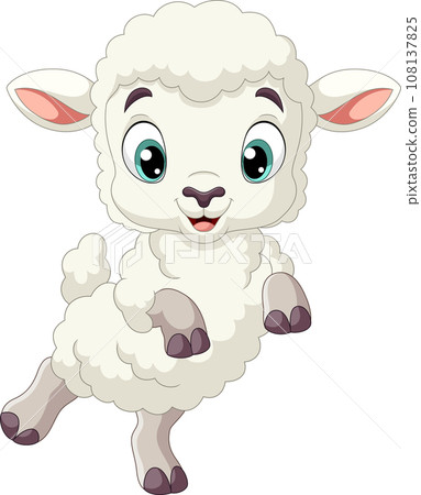 Cartoon funny baby lamb on white background 108137825