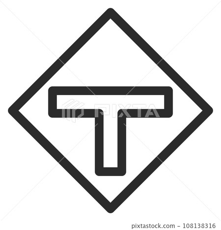帶有 T 形道路交叉口的簡單標誌的單線繪製插圖 帶有 T 形道路交叉口的簡單標誌的單線繪製插圖 108138316