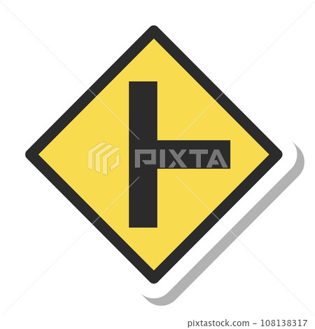 Single sticker illustration of a simple sign ├With a shaped road intersection Single sticker illustration of a simple sign ├With a shaped road intersection 108138317