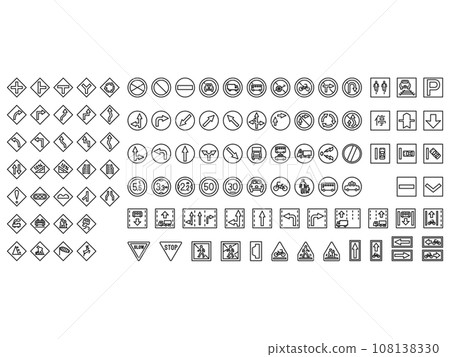 Line drawing icon set of simple signs Line drawing icon set of simple signs 108138330