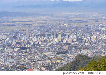 Overhead view of Yamagata City from the observation plaza in Nishi Zao Park, Yamagata City, Yamagata Prefecture 108138346