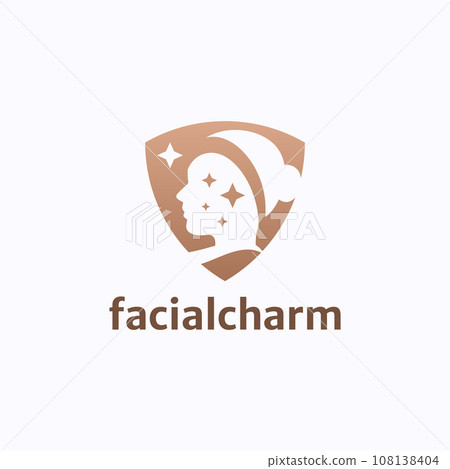 Beautiful face charm logo design vector. Facial skin protection symbol template Beautiful face charm logo design vector. Facial skin protection symbol template 108138404