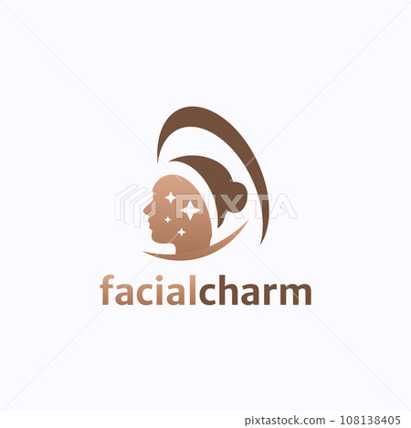 Beautiful face charm logo design vector. Facial skin protection symbol template Beautiful face charm logo design vector. Facial skin protection symbol template 108138405