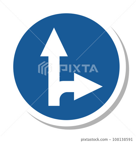 Single illustration of a simple sign sticker - Prohibited to proceed in any direction other than the designated direction Single illustration of a simple sign sticker - Prohibited to proceed in any direction other than the designated direction 108138591