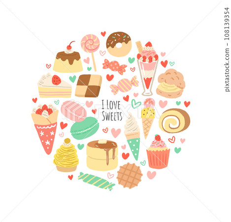Illustration set of cute sweets 108139354