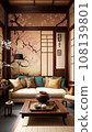 Japanese room with cherry blossom view 108139801