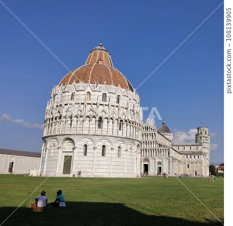 The Baptistery of Pisa Leaning Tower at the Piazza dei Miracoli or the Square of Miracles in Pisa, Italy 108139905