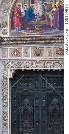 Details of the exterior of the di Santa Maria del Fiore or Cathedral of Saint Mary of the Flower - the main church of Florence, Tuscany, Italy. Details of the exterior of the di Santa Maria del Fiore or Cathedral of Saint Mary of the Flower - the main church of Florence, Tuscany, Italy. 108139959