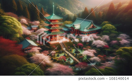 Five-storied pagoda and cherry blossom scenery Five-storied pagoda and cherry blossom scenery 108140014