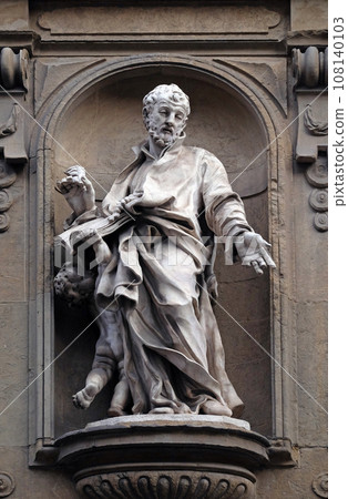 Saint Cajetan statue on the facade of Santi Michele e Gaetano church in Florence, Italy Saint Cajetan statue on the facade of Santi Michele e Gaetano church in Florence, Italy 108140103