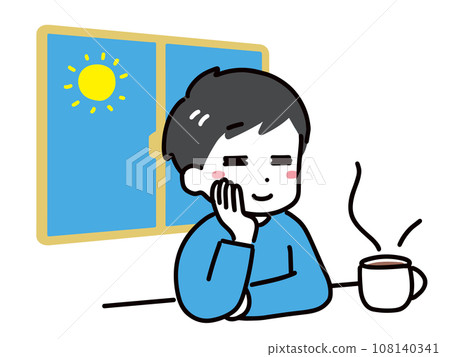 一位穿著休閒服的年輕男子在窗邊休息（上半身） 108140341