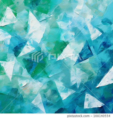 Colorful abstract oil painting square background banner design with white, green and blue triangles. AI generated image 108140554