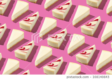 White piece slice cheesecake pattern on pink background 108140843