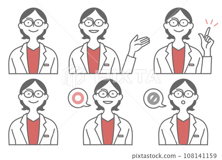 Avatar illustration set of women wearing white coats with various expressions 108141159