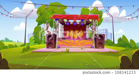 Outdoor music festival stage in summer park vector 108141213