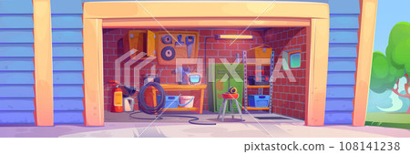 Garage room interior with furniture, instruments 108141238