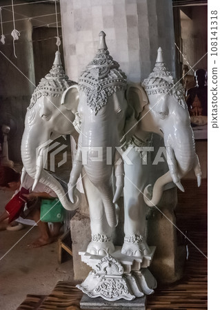 White wooden statue of Erawan three-headed elephant in Phuket, Thailand 108141318
