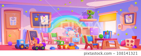 Kindergarten classroom interior in school cartoon 108141321