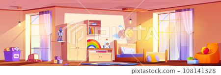 Kid bedroom interior cartoon vector background 108141328