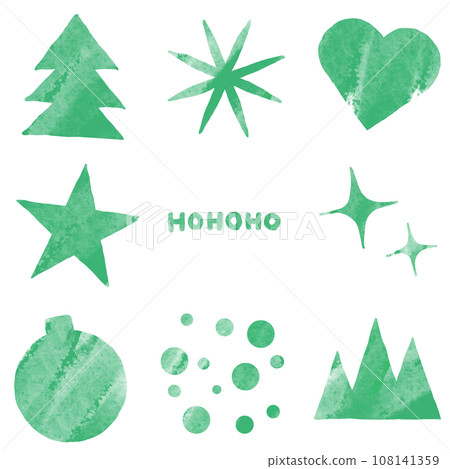 Christmas illustration shape material set watercolor touch green Christmas illustration shape material set watercolor touch green 108141359