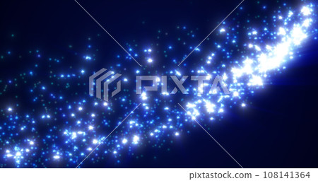 Abstract blue background of small bright glowing particles of energy stars, star dust from a comet tail Abstract blue background of small bright glowing particles of energy stars, star dust from a comet tail 108141364