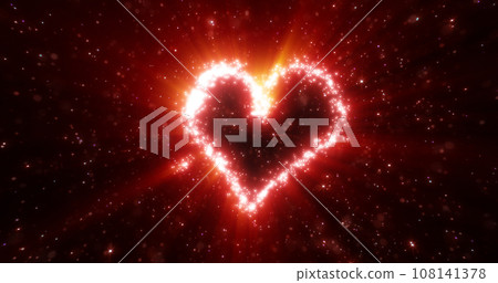Abstract red love heart made of small bright glowing particles of energy festive background for Valentine's day Abstract red love heart made of small bright glowing particles of energy festive background for Valentine's day 108141378