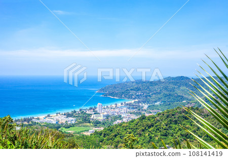 Phuket spring landscape by blue sky. Aerial view of thai island 108141419
