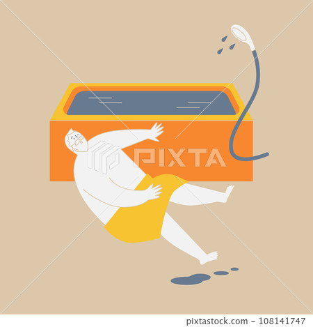 一名老人在浴室裡摔倒。 一名老人在浴室裡摔倒。 108141747