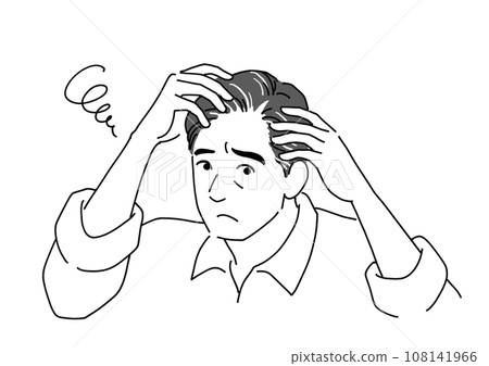 Middle-aged man worried about thinning hairline 108141966