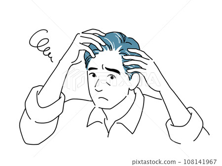 Middle-aged man worried about thinning hairline 108141967