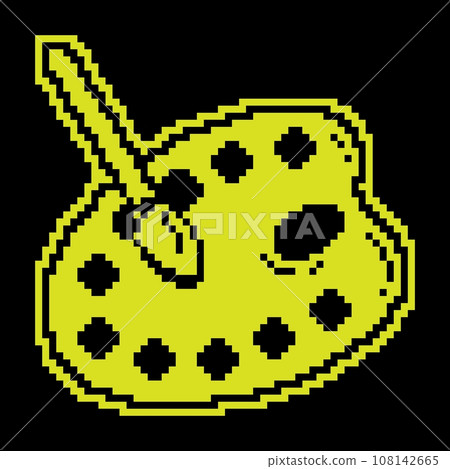 painter palette Pixel silhouette icon with watercolors and art brush. Stationery for school and creativity. Simple black and yellow vector painter palette Pixel silhouette icon with watercolors and art brush. Stationery for school and creativity. Simple black and yellow vector 108142665