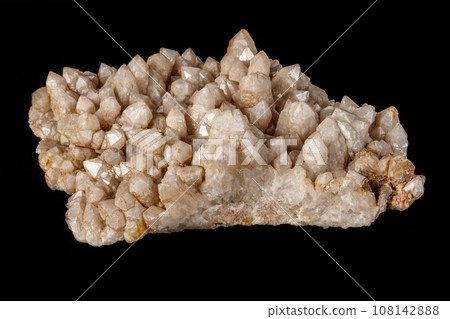 Macro Mineral Snow quartz Crystals on Black Background Macro Mineral Snow quartz Crystals on Black Background 108142888