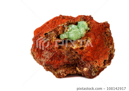 Macro mineral stone Adamite on a white background 108142917