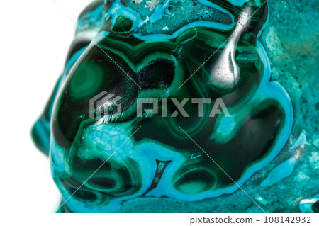 Macro mineral stone malachite Chrysocolla on a white background Macro mineral stone malachite Chrysocolla on a white background 108142932