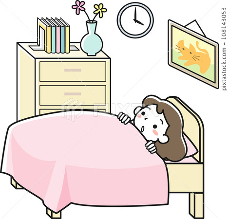 A woman checks dangerous areas in her bedroom in preparation for an earthquake 108143053