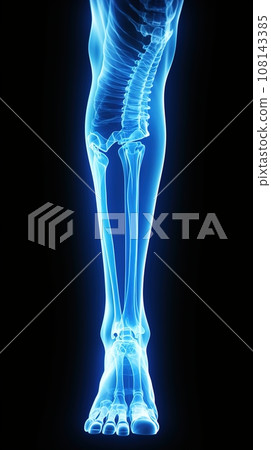 X-ray of legs of a male human, blue tone radiograph on a black background, Ai generative 108143385