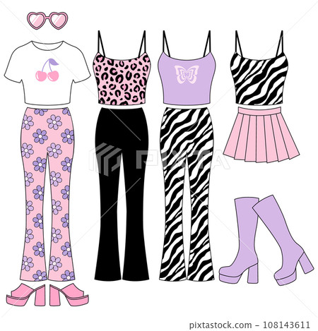 Y2K 90's style clothing illustration set 108143611