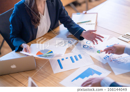 Business team formulating a marketing plan, faceless Business team formulating a marketing plan, faceless 108144049