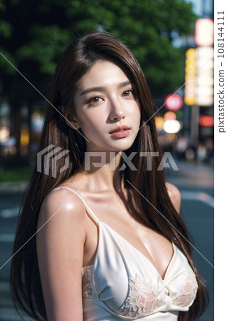 街角快照：長著黑髮的可愛女人（AI 生成圖像） 108144111