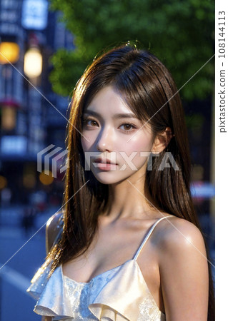 街角快照：長著黑髮的可愛女人（AI 生成圖像） 108144113