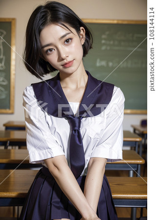 日本高中女生在教室裡（AI 生成圖像） 108144114