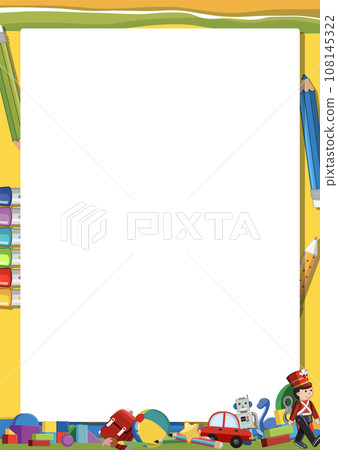 Children's Toys on Background Frame Border Template 108145322