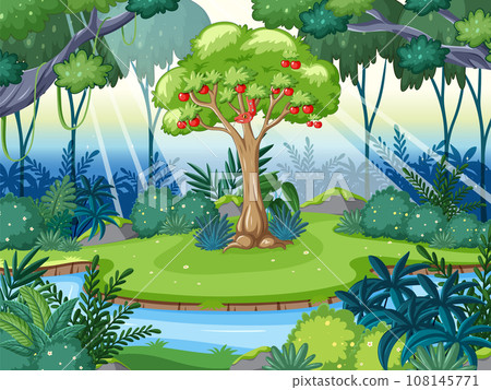 Enchanting Jungle with Apple Tree and Snake 108145771