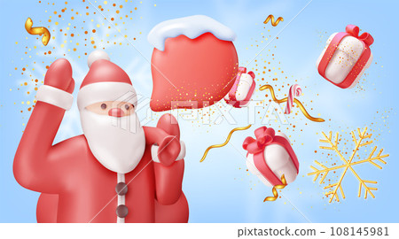 3D Christmas Banner with Santa and Chat Bubble 3D Christmas Banner with Santa and Chat Bubble 108145981