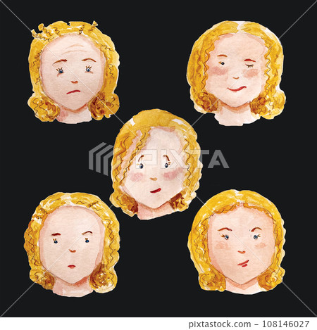 Watercolor emotions faces on black background 108146027