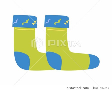 Pair of green woolen socks. Vector illustration 108146037