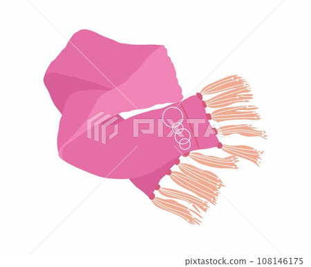 Pink scarf isolated on a white background. Vector illustration. Cozy element for print, textile, postcard, stickers. 108146175