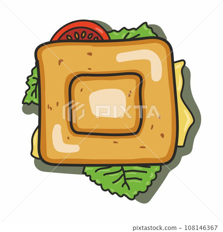 Melted yellow cheese, tomato and salad toast vector illustration Melted yellow cheese, tomato and salad toast vector illustration 108146367