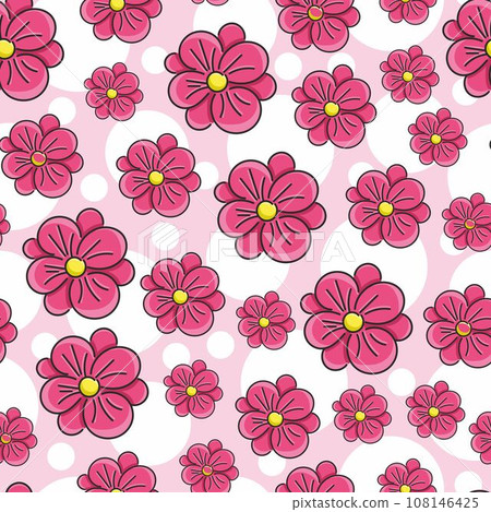 Vintage seamless floral pattern. Background of pink color flowers. Blooming flowers scattered over a pink background. 108146425